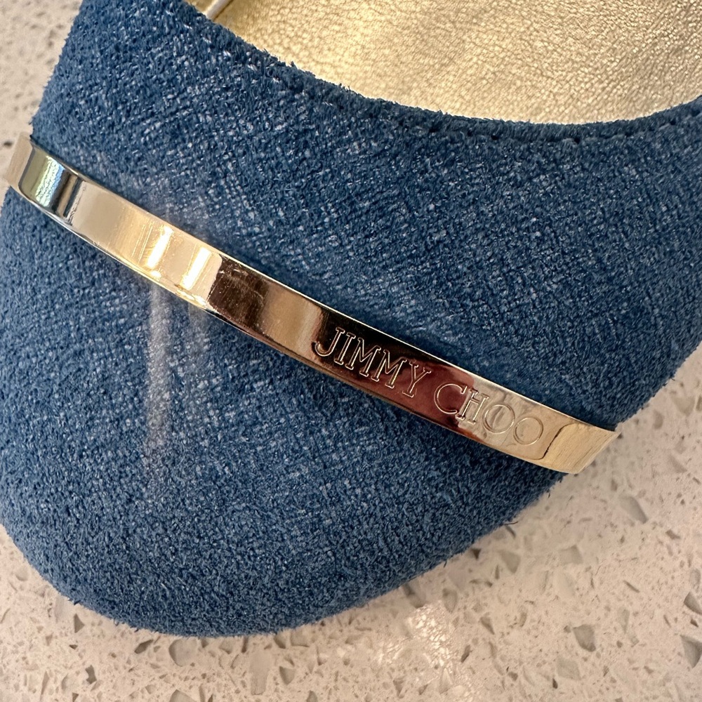 Authentic Jimmy Choo Flats Wicker Denim Blue. In great like new condition.